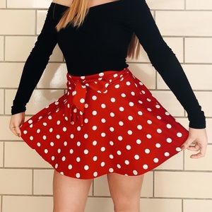 Red and white polka dot skort